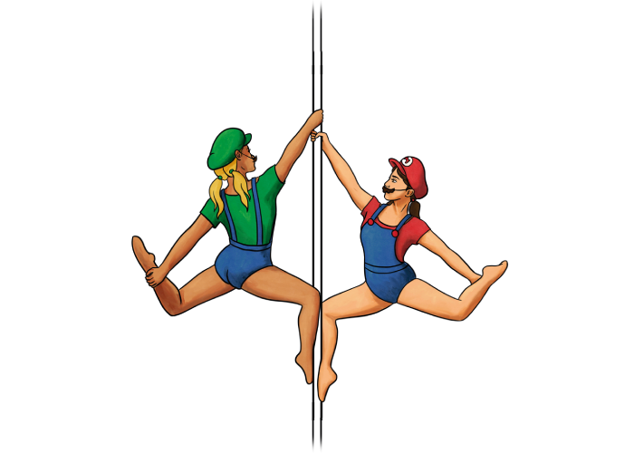 Cosplay Pole Kontest - Luigi and Mario Bros pole dancing - Artwork by BlinkyDoodly